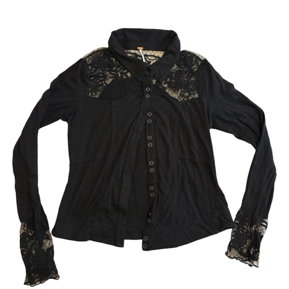 Free People Black Lace Top